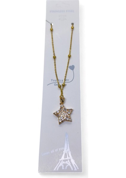 Altın Renk Yıldız Model Top Zincir Çelik Kolye - 3722 modelleri
