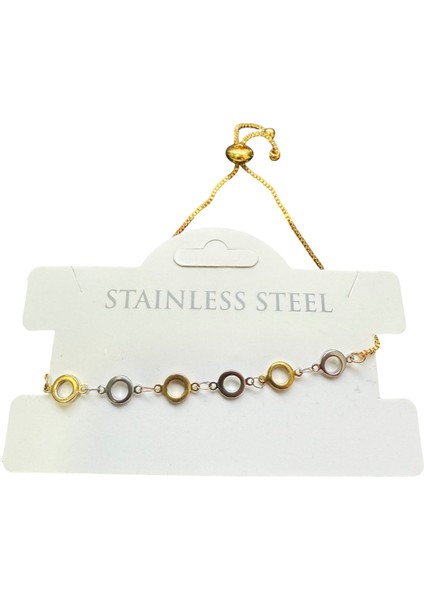 Altın Renk Yuvarlak Sarı Beyaz Zincir Asansör Çelik Bileklik - 3607 modelleri