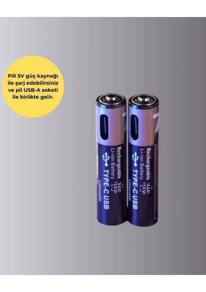 USB Type-C Şarjlı Aaa Lityum Pil | 1.5V Sabit Voltaj, 1000+ Şarj Döngüsü ile Uzun Ömür fiyatları