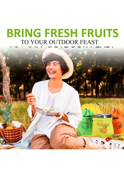 3 Adet Yeniden Kullanılabilir Meyve ve Sebze Tazelik Saklama Çekme Ipi Torbaları