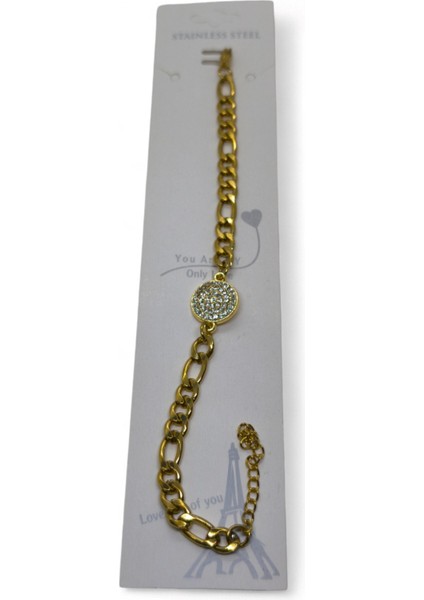 Altın Renk Yuvarlak Beyaz Model Şavin Zincir Çelik Bileklik - 3672 modelleri