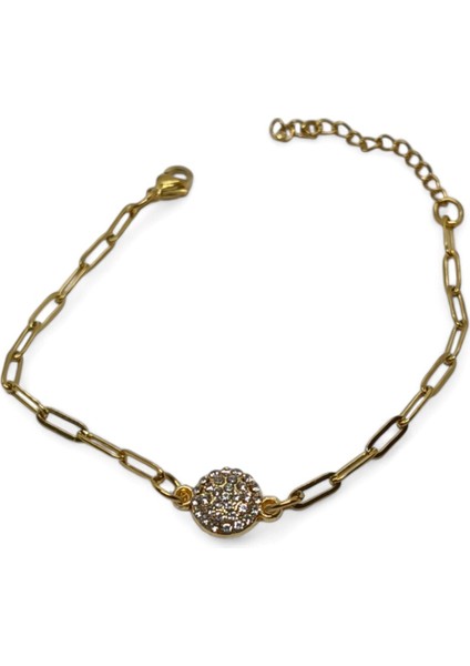 Altın Renk Tombul Yuvarlak Beyaz Model Ataç Zincir Çelik Bileklik - 3674 fiyatları