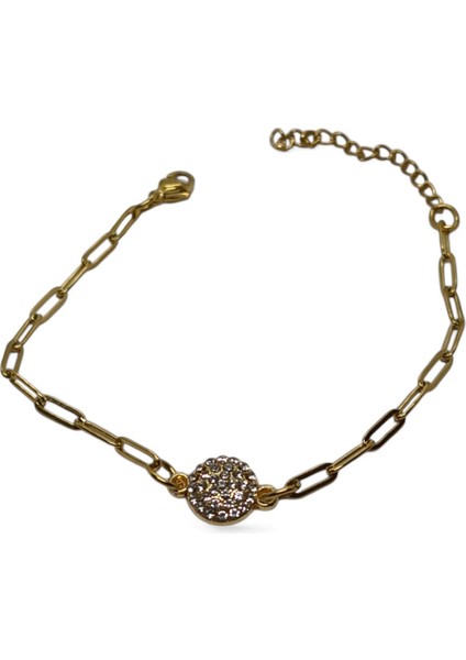Altın Renk Tombul Yuvarlak Beyaz Model Ataç Zincir Çelik Bileklik - 3674 fırsatları
