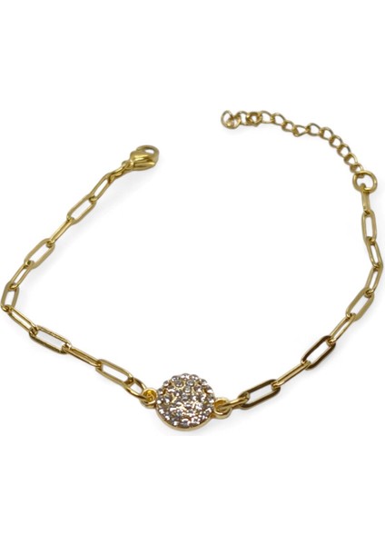 Altın Renk Tombul Yuvarlak Beyaz Model Ataç Zincir Çelik Bileklik - 3674 indirimleri