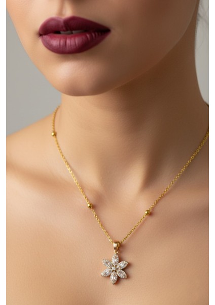 Altın Renk Yıldız Model Top Zincir Çelik Kolye- 3719