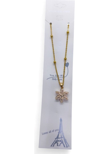 Altın Renk Yıldız Model Top Zincir Çelik Kolye- 3719 modelleri