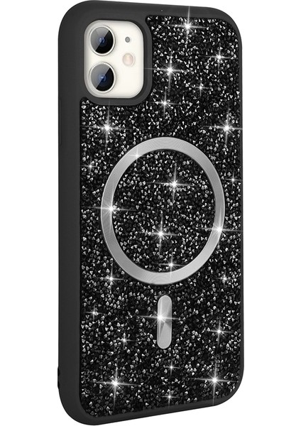 Apple iPhone 11 Kılıf Pırlanta Tasarımlı M-Safe Şarj Özellikli Zore Mozaik Silikon Kapak