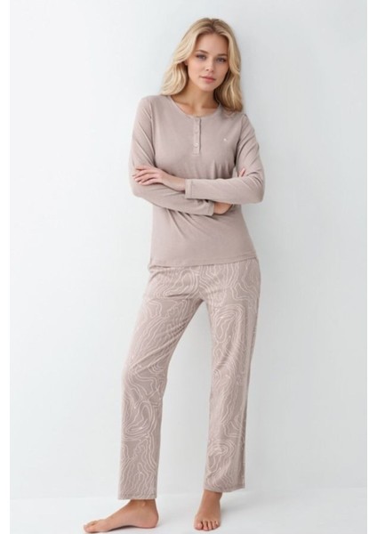 Kadın Giyim Modal & Pamuk Düğme Detaylı Uzun Kol 2'li Pijama Takımı OL.PC.9086.001 fiyatları