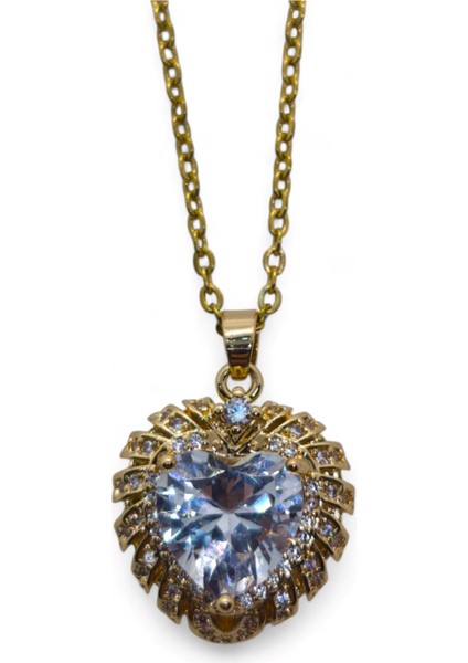 Altın Renk Beyaz Taş Kalp Model Sf Zincir Çelik Kolye - 3721 fiyatları