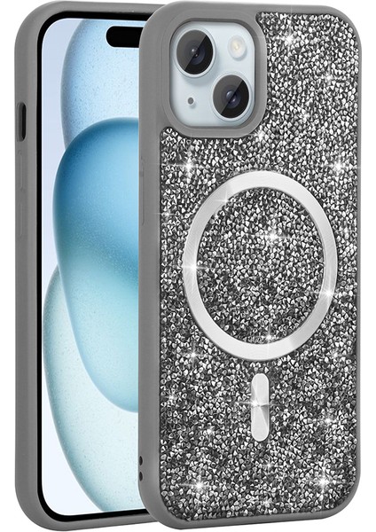 Apple iPhone 15 Plus Kılıf Pırlanta Tasarımlı M-Safe Şarj Özellikli Zore Mozaik Silikon Kapak indirimleri