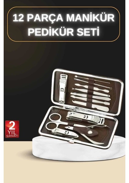 12 Parça Manikür Pedikür Seti Özel Deri Çanta El Ayak Bakımı Akne ve Sivilce Temizleme