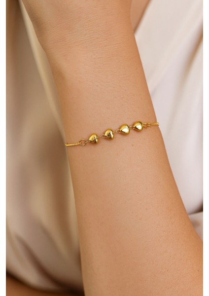 Altın Renk Sıralı Kalp Asansör Çelik Bileklik - 3608 fiyatları