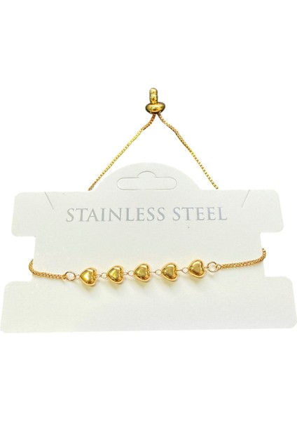Altın Renk Sıralı Kalp Asansör Çelik Bileklik - 3608 modelleri