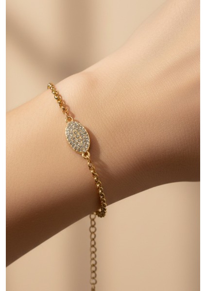 Altın Renk Mekik Beyaz Taşlı Model Doc Zincir Çelik Bileklik - 3676