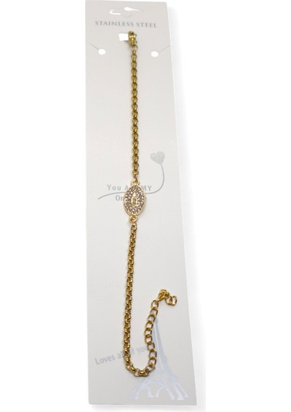 Altın Renk Mekik Beyaz Taşlı Model Doc Zincir Çelik Bileklik - 3676 modelleri