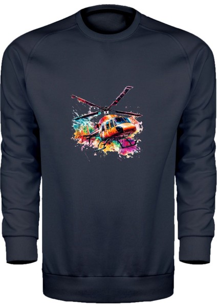 Renkli Helikopter Temalı Unisex Sweatshirt