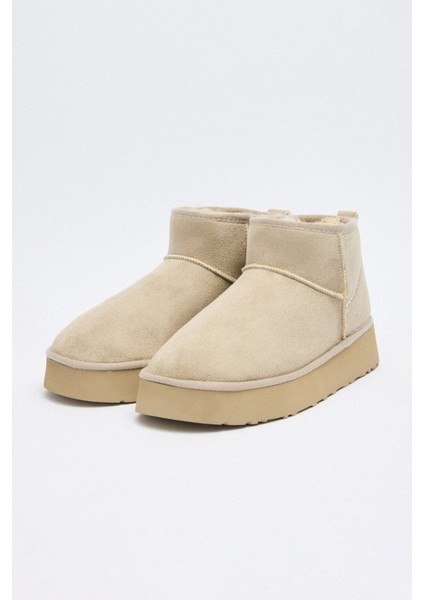 Içi Kürklü Kalın Taban Kısa Süet Bot