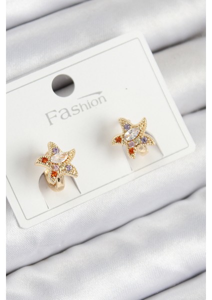 Pirinç Zirkon Taşlı Yıldız Model Gold Renk Çocuk Küpe - Lisinya