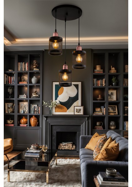 Zotko 3lü Siyah Avize Modern Dekoratif Sarkıt Salon Oturma Odası Cafe Hole Mutfak Yatak Odası