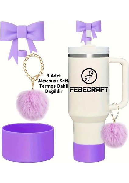 Quencher 30 - 40 Oz 3'lü Aksesuar Fiyonk Tıpa Charm Peluş Taban Koruyucu Silikon Set