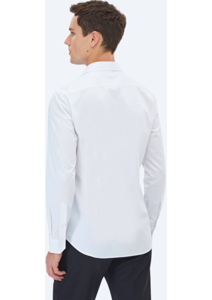 Beyaz Düz Slim Fit Dokuma Klasik %100 Pamuk Gömlek