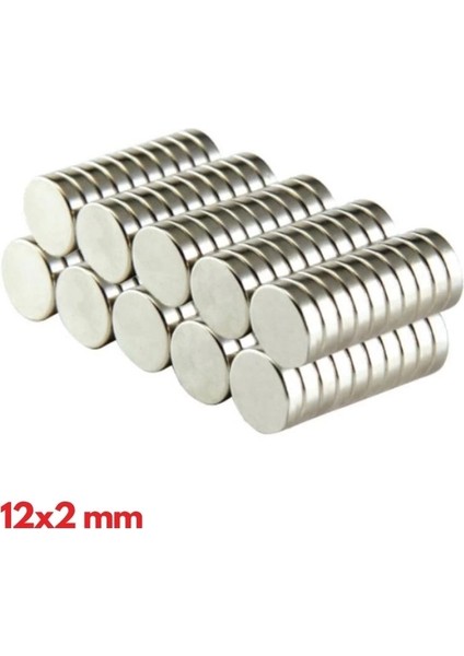 N35 12X2 mm Neodyum Mıknatıs 50 Adet, Yuvarlak, Nikel Kaplamalı Kaliteli ve Dayanıklı Ürün