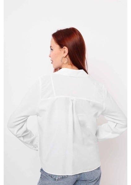 Cepli Uzun Kol Gömlek - Beyaz fırsatları