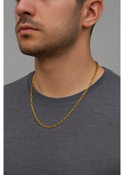 Altın Renk Ince Ataç Unisex Çelik Kolye - 3360