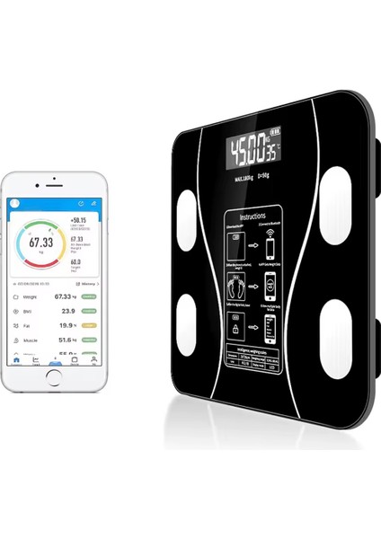 Siyah Dijital Elektronik Kilo ve Vücut Analiz Tartısı, LED Panelli, Sağlıklı Ölçüm