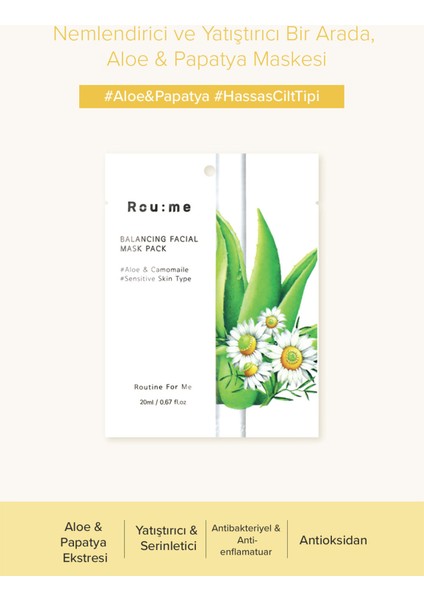 Aloe ve Papatya Ekstraktlı Yatıştırıcı ve Nemlendirici Kağıt Maske fırsatları