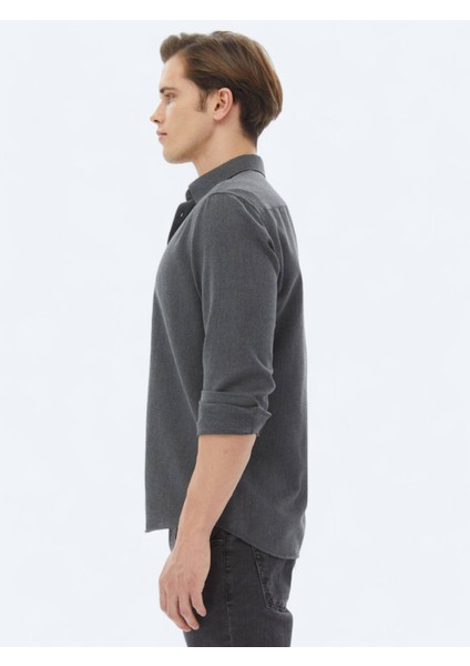Antrasit Düz Regular Fit Dokuma Casual Pamuk Karışımlı Gömlek
