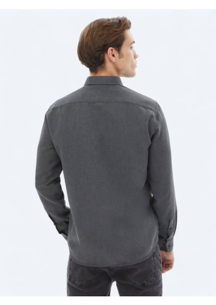 Antrasit Düz Regular Fit Dokuma Casual Pamuk Karışımlı Gömlek