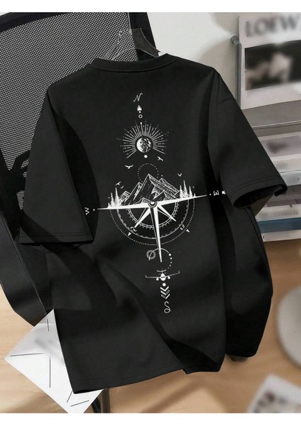 Unisex Pusula Baskılı Oversize T-Shirt modelleri