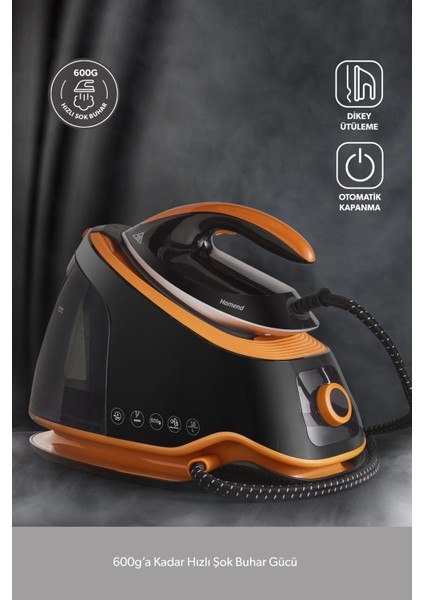 Otomatik Sıcaklık Ayarlı Buhar Kazanlı Ütü Siyah Turuncu, Kolay ve Güçlü Kullanım