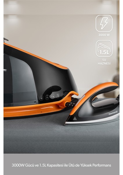 Otomatik Sıcaklık Ayarlı Buhar Kazanlı Ütü Siyah Turuncu, Kolay ve Güçlü Kullanım fiyatları