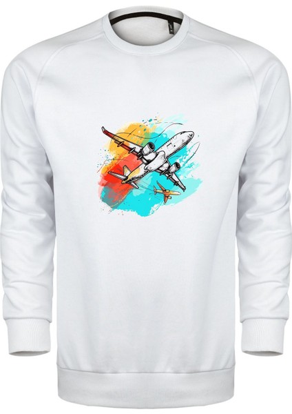 Renkli Gökyüzü ve Uçak Unisex Sweatshirt