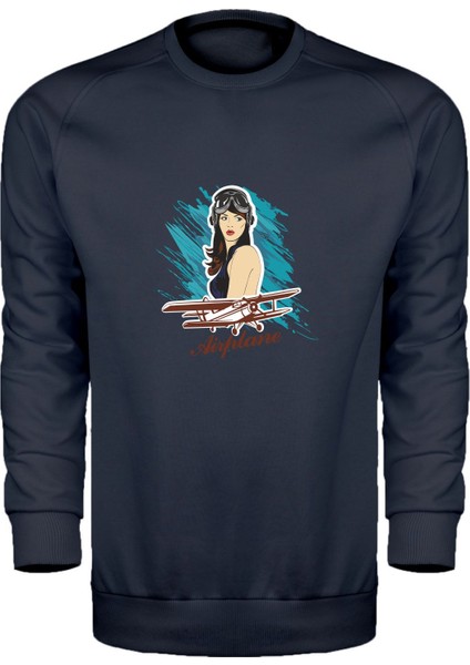 Kadın Pilot Temalı Unisex Sweatshirt