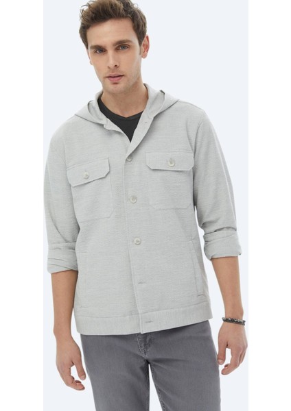 Gri Regular Fit Dokuma Pamuk Karışımlı Overshırt