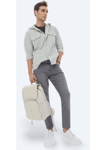 Gri Regular Fit Dokuma Pamuk Karışımlı Overshırt