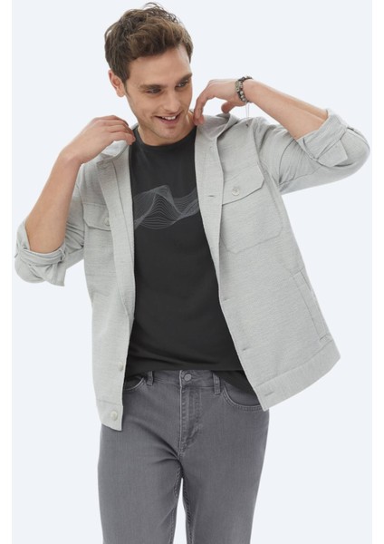 Gri Regular Fit Dokuma Pamuk Karışımlı Overshırt