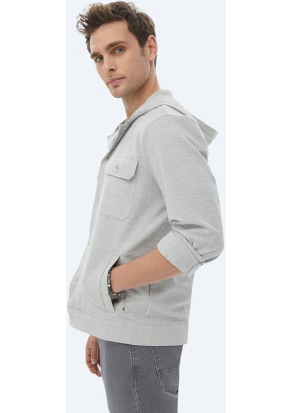Gri Regular Fit Dokuma Pamuk Karışımlı Overshırt