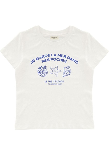 Reves Marines Baskılı Baby Tee Crop Top
