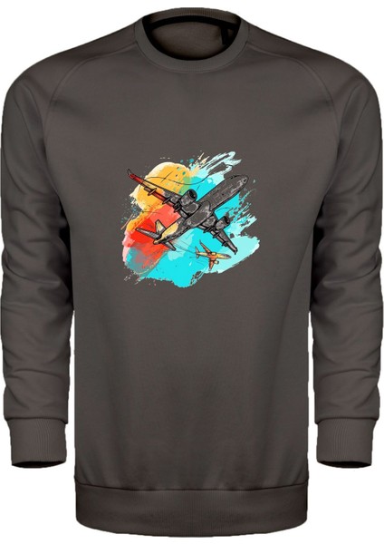 Renkli Gökyüzü ve Uçak Unisex Sweatshirt
