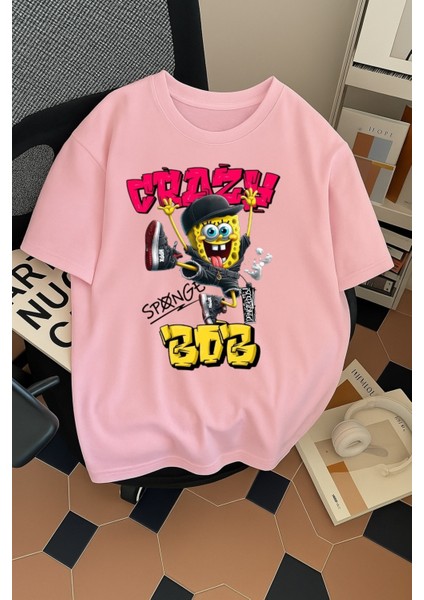 Unisex Erkek/kadın Crazy Bob Renkli Baskılı Oversize Pamuklu T-Shirt