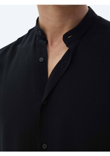 Siyah Düz Regular Fit Dokuma Klasik Gömlek