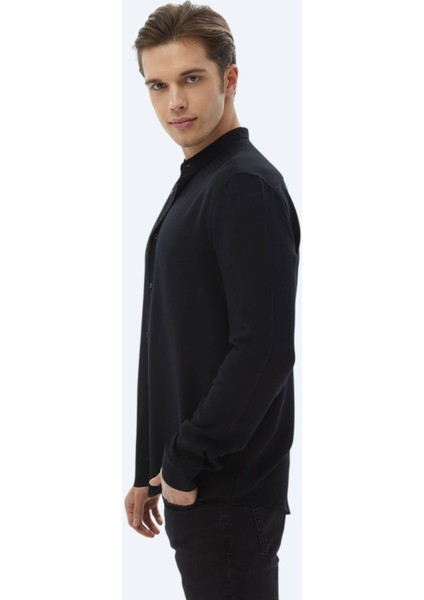 Siyah Düz Regular Fit Dokuma Klasik Gömlek