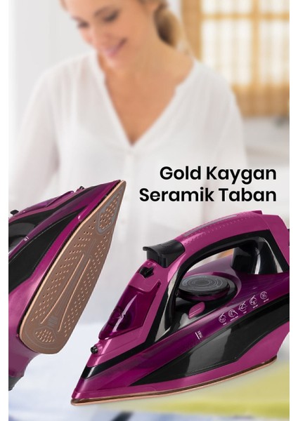 2400W Seramik Tabanlı Geniş Su Tanklı Buharlı Ütü, 170 gr Etkili Şok Özelliği