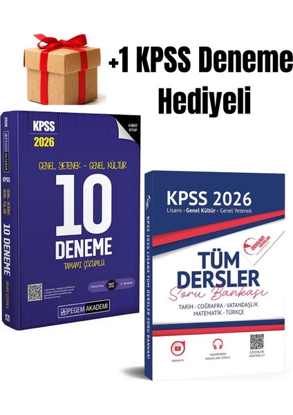 2026 Kpss Pegem 10 Deneme ve Kpss Tüm Dersler Soru Bankası (2 Kitap) +1 Kpss Deneme Hediyeli