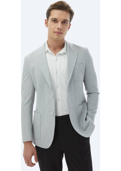 Açık Gri Düz Modern Fit Ceket
