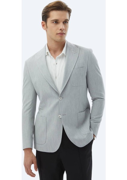 Açık Gri Düz Modern Fit Ceket